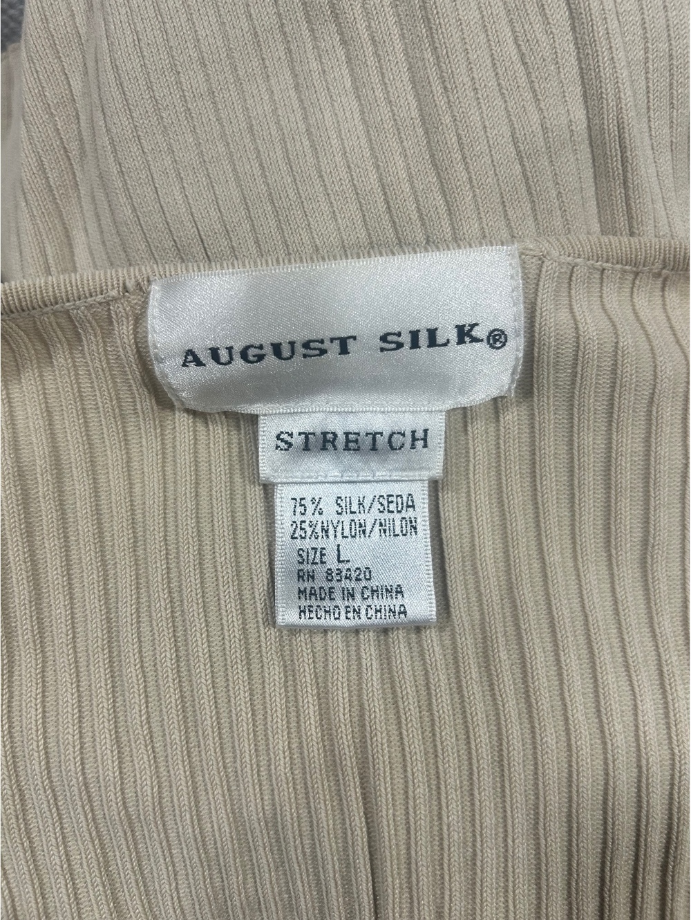 August Silk Beige Stretch Silk Blend Button-Up Cardigan Size L